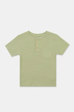 Infant Boys Olive Jacquard Henley T-Shirt