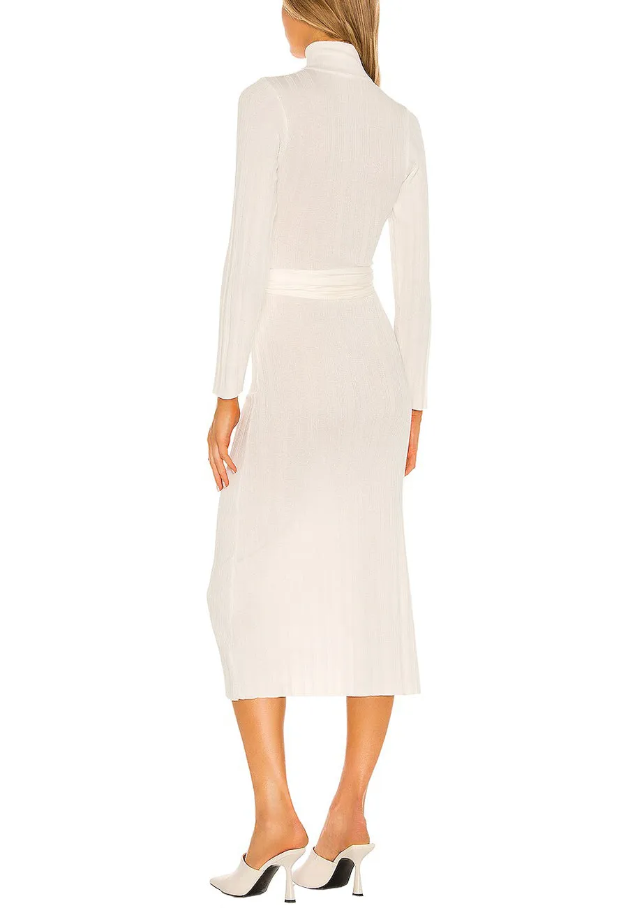 Ivory Malcom Belted Turtleneck Midi Dress