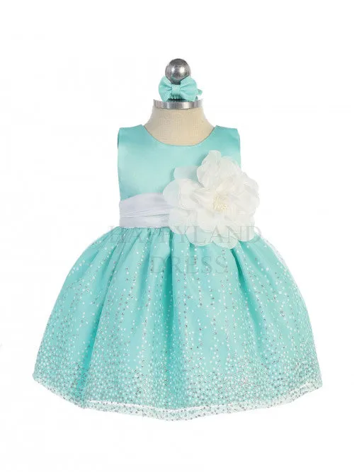 Ivory Sleeveless Satin Bodice Infant Girl Dress with Sparkle Tulle Skirt