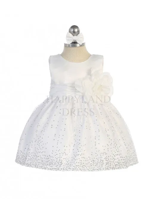 Ivory Sleeveless Satin Bodice Infant Girl Dress with Sparkle Tulle Skirt