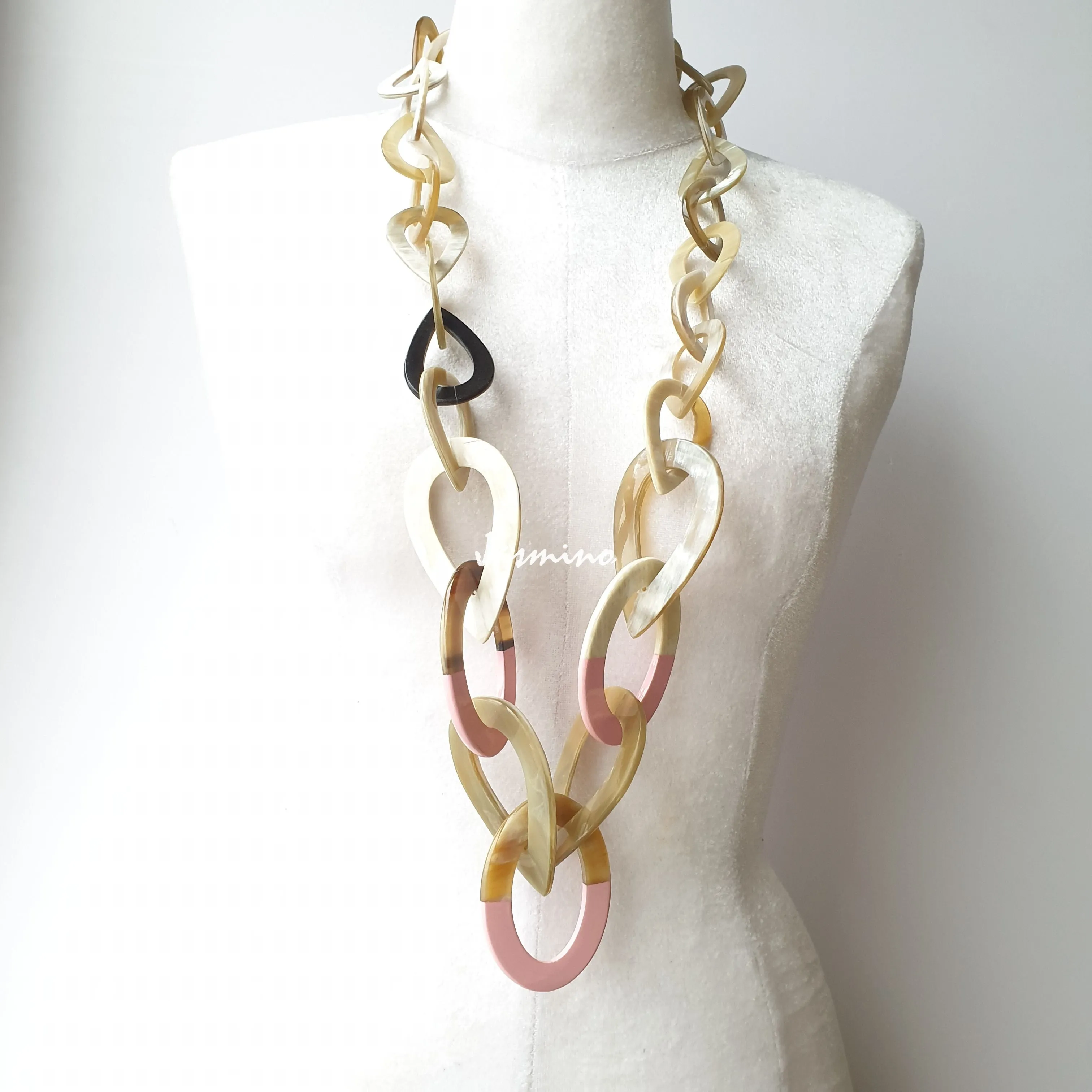 Jasmino Elegant Pink Boho Hippie Chain Jewelry Necklace For Fall & Winter 2022 Made By Natural Buffalo Horn