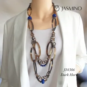 Jasmino Luxury Bohemian Navy Blue Beads Chain Link Necklace Made By Natural Buffalo Horn