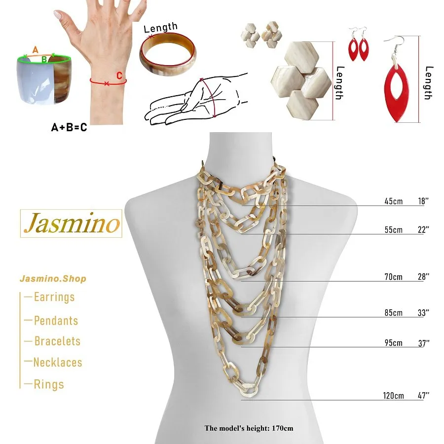 Jasmino Women's Day Jewelry Rectangular Chain Link Necklace Made By Natural Buffalo Horn