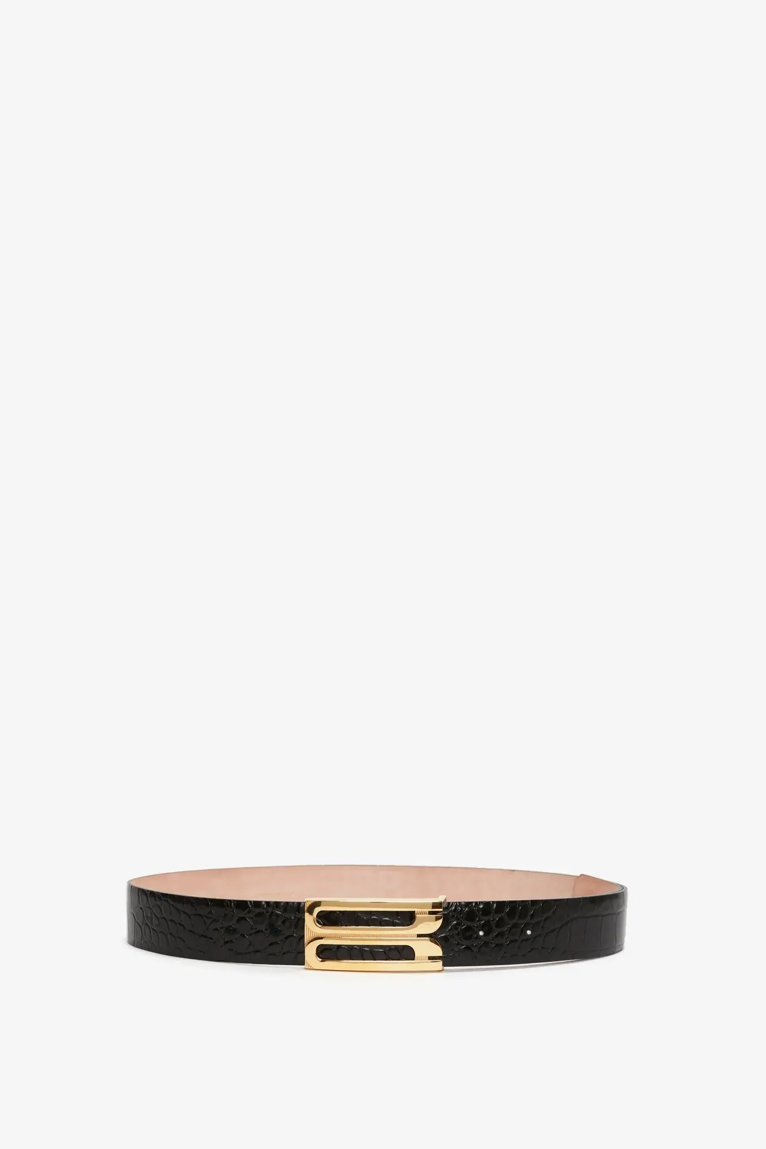 Jumbo Frame Belt In Black Croc Embossed Leather