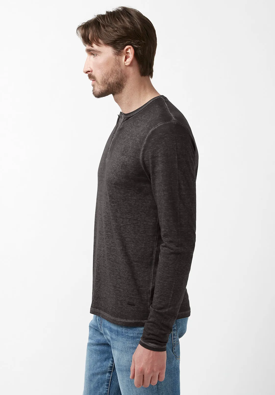 Kaduk Men's Long-Sleeve Henley Top in Black - BM24041