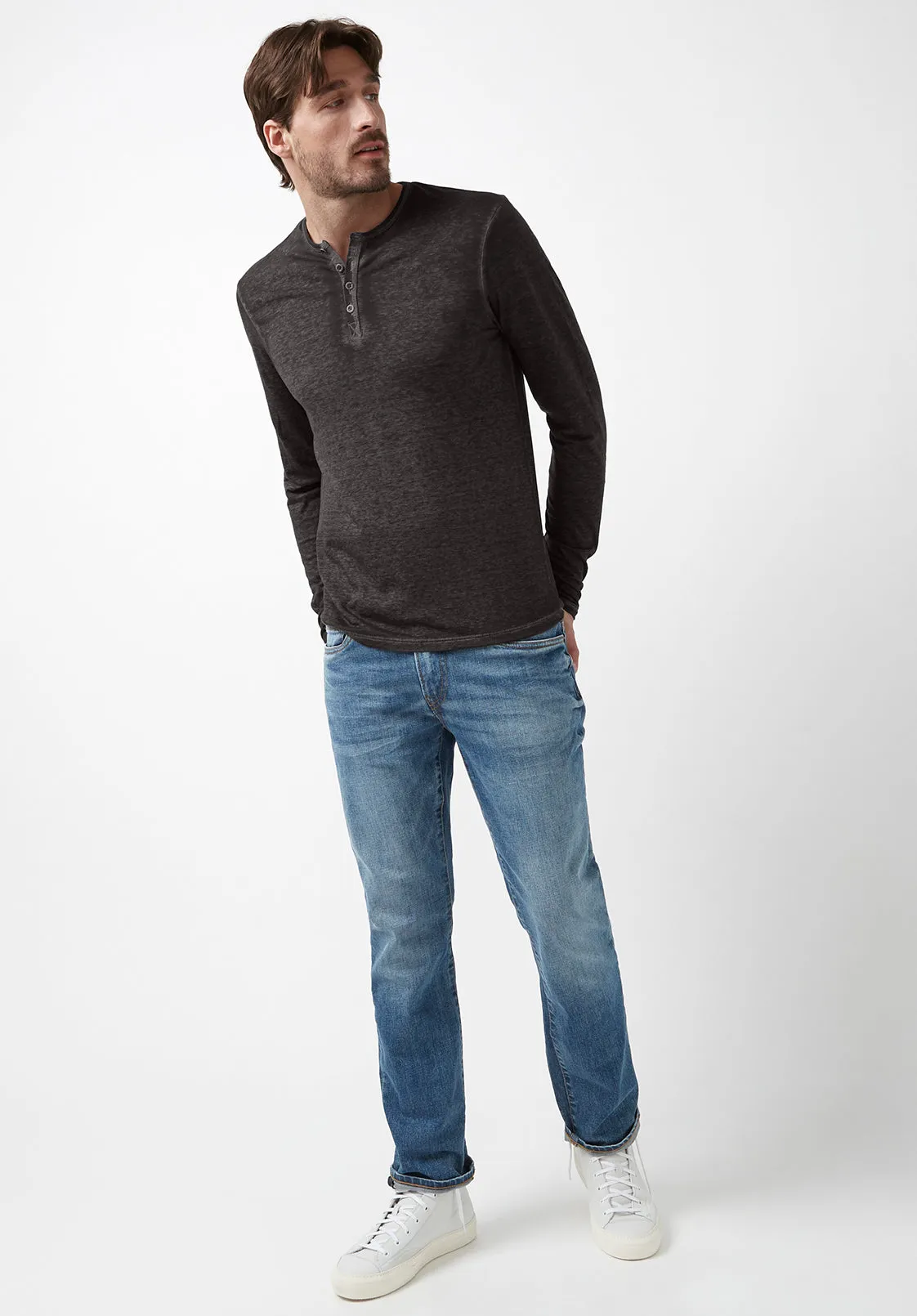 Kaduk Men's Long-Sleeve Henley Top in Black - BM24041