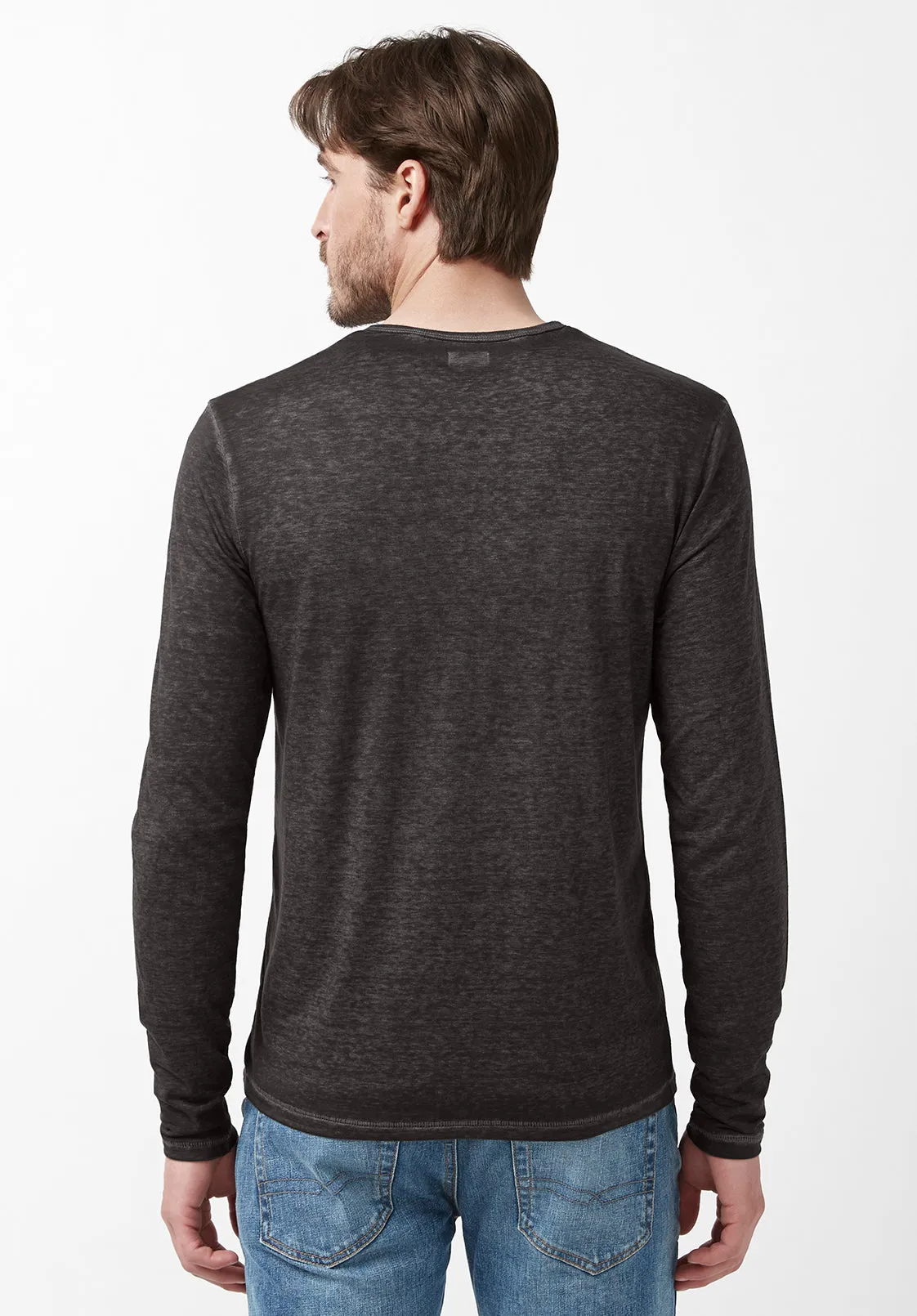 Kaduk Men's Long-Sleeve Henley Top in Black - BM24041