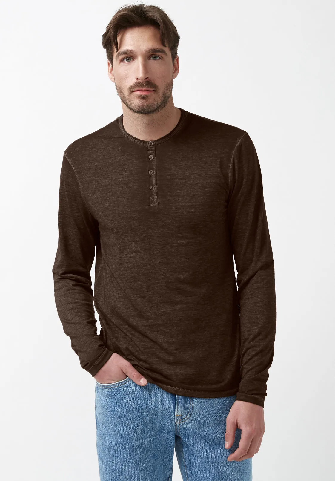 Kaduk Men's Long-Sleeve Henley Top in Brown - BM24041