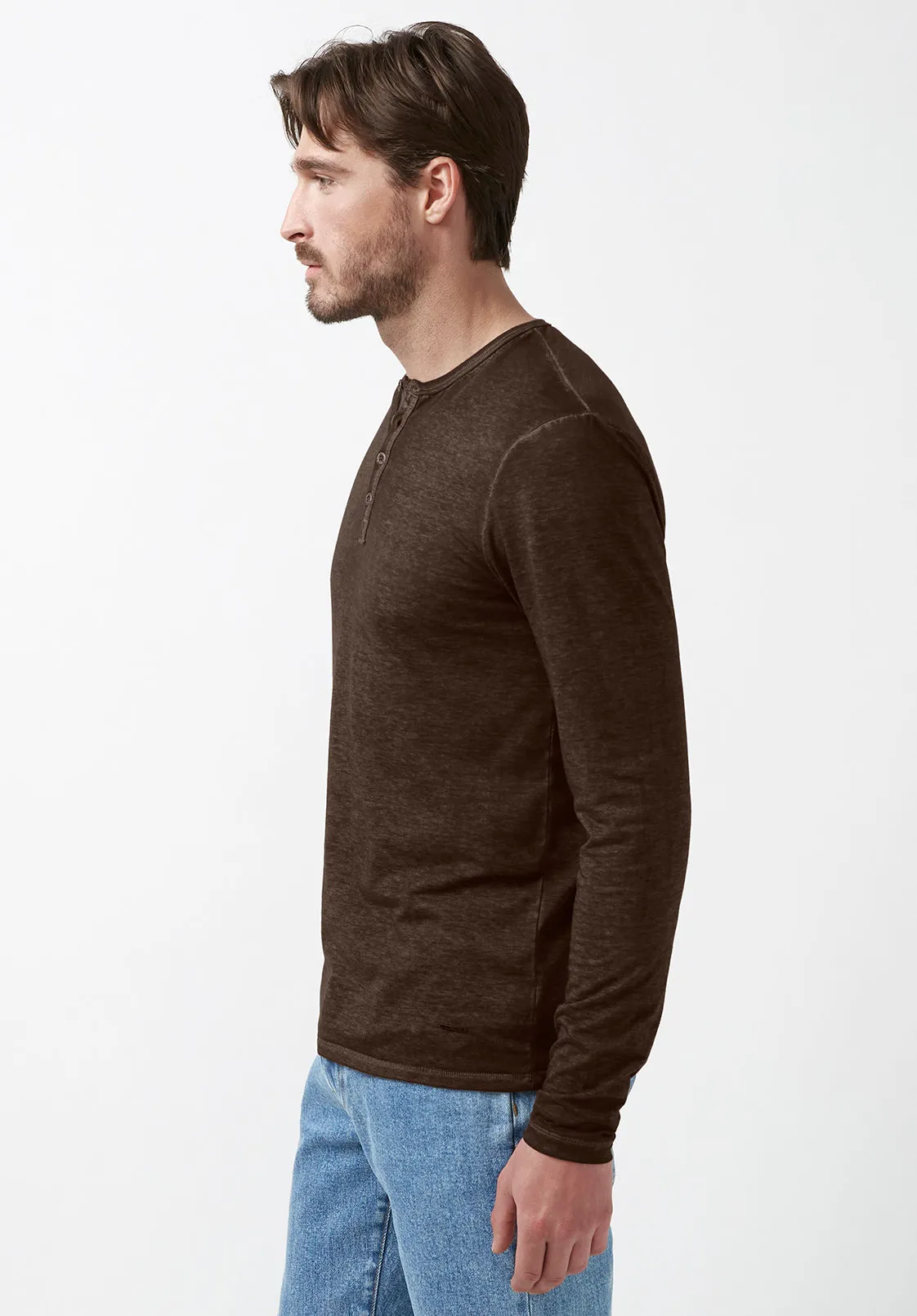 Kaduk Men's Long-Sleeve Henley Top in Brown - BM24041