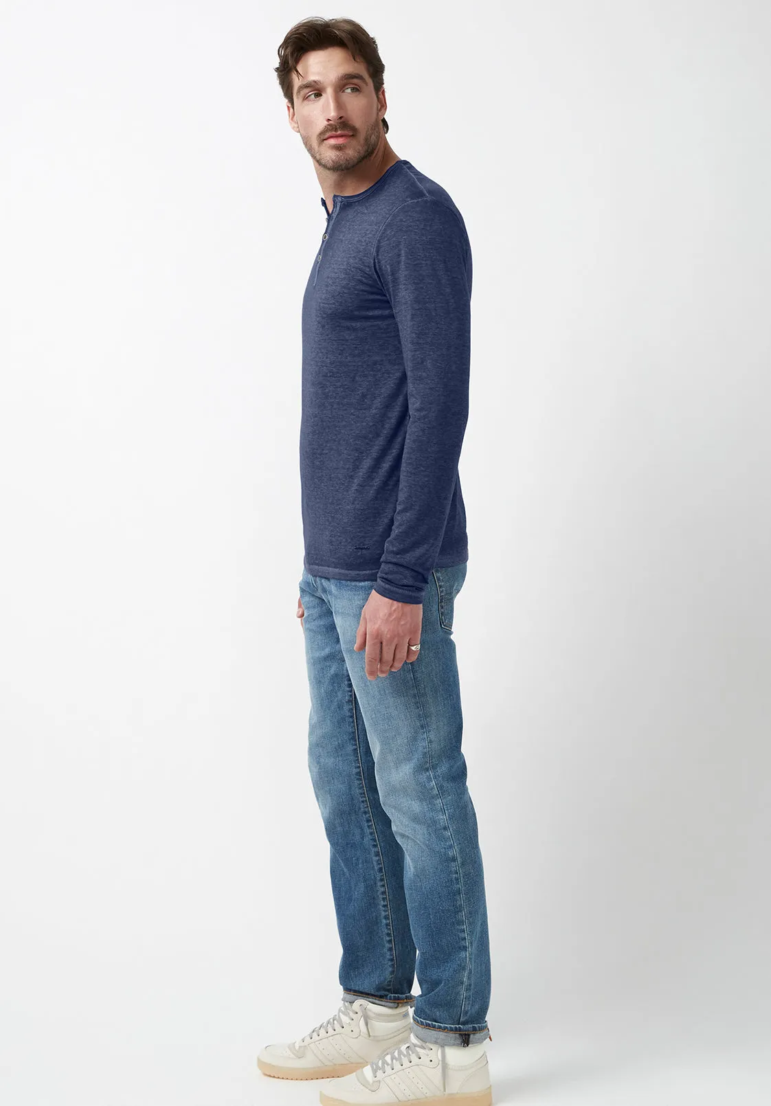 Kaduk Men's Long-Sleeve Henley Top in Dark Blue - BM24041