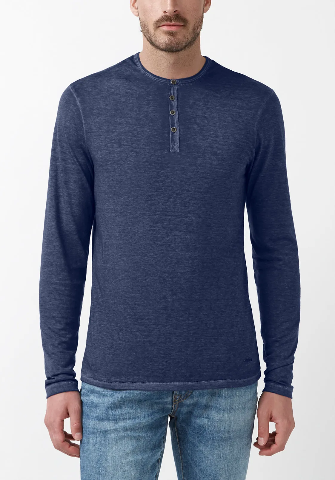 Kaduk Men's Long-Sleeve Henley Top in Dark Blue - BM24041