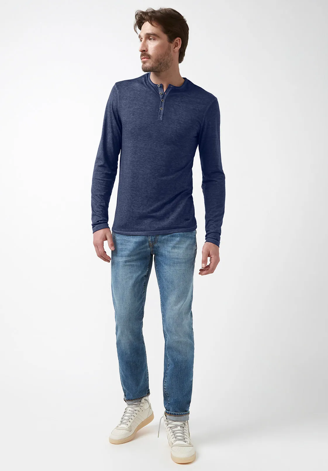 Kaduk Men's Long-Sleeve Henley Top in Dark Blue - BM24041