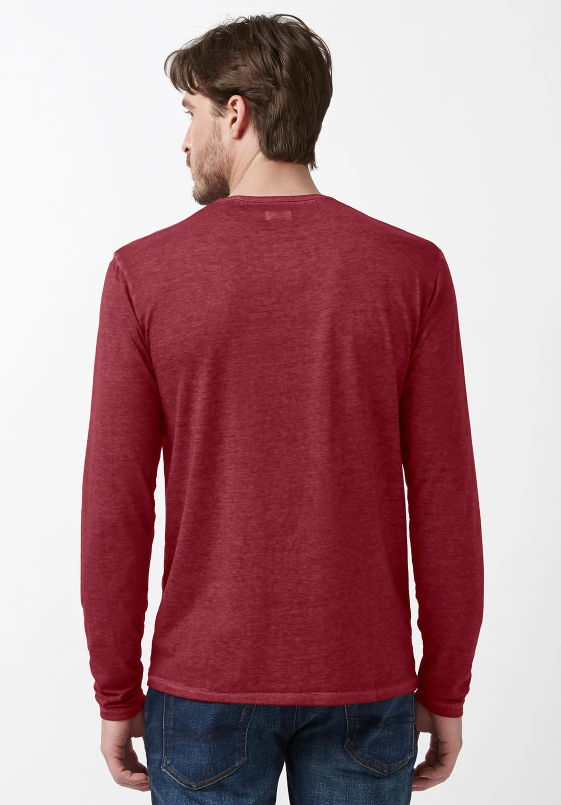 Kaduk Men's Long-Sleeve Henley Top in Dark Red - BM24041