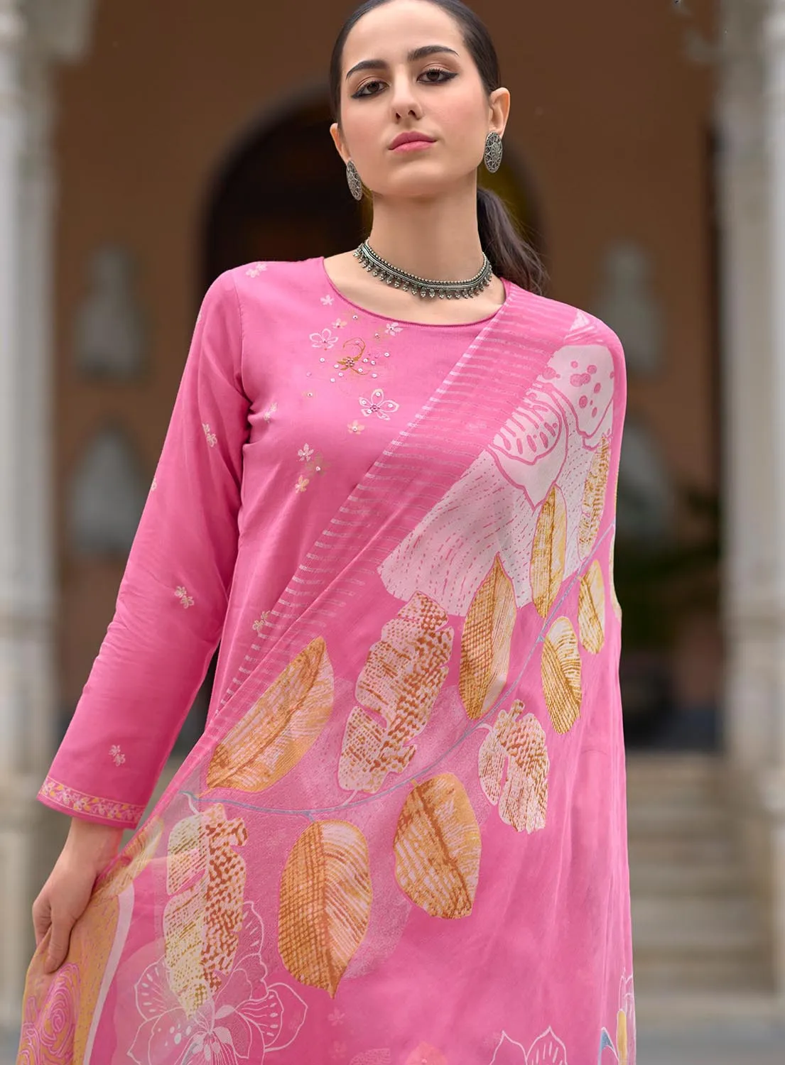 Kilory Pink Unstitched Cotton Salwar Suit Material for Women