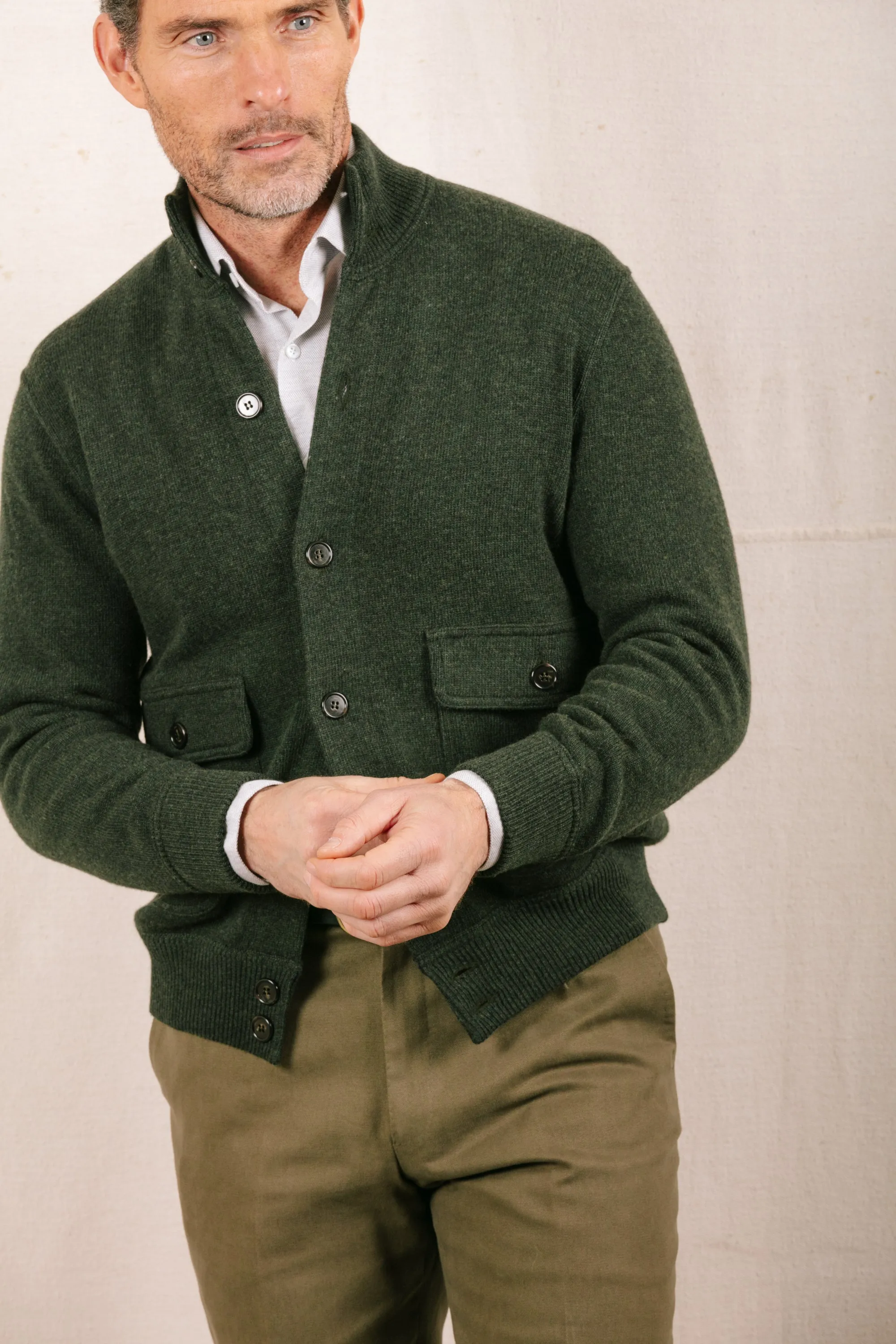 Knitted Bomber in Forest Green