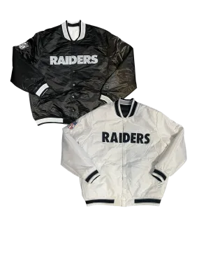 Las Vegas Raiders Varsity Full-Snap Reversible Satin Bomber Jacket - White/Black