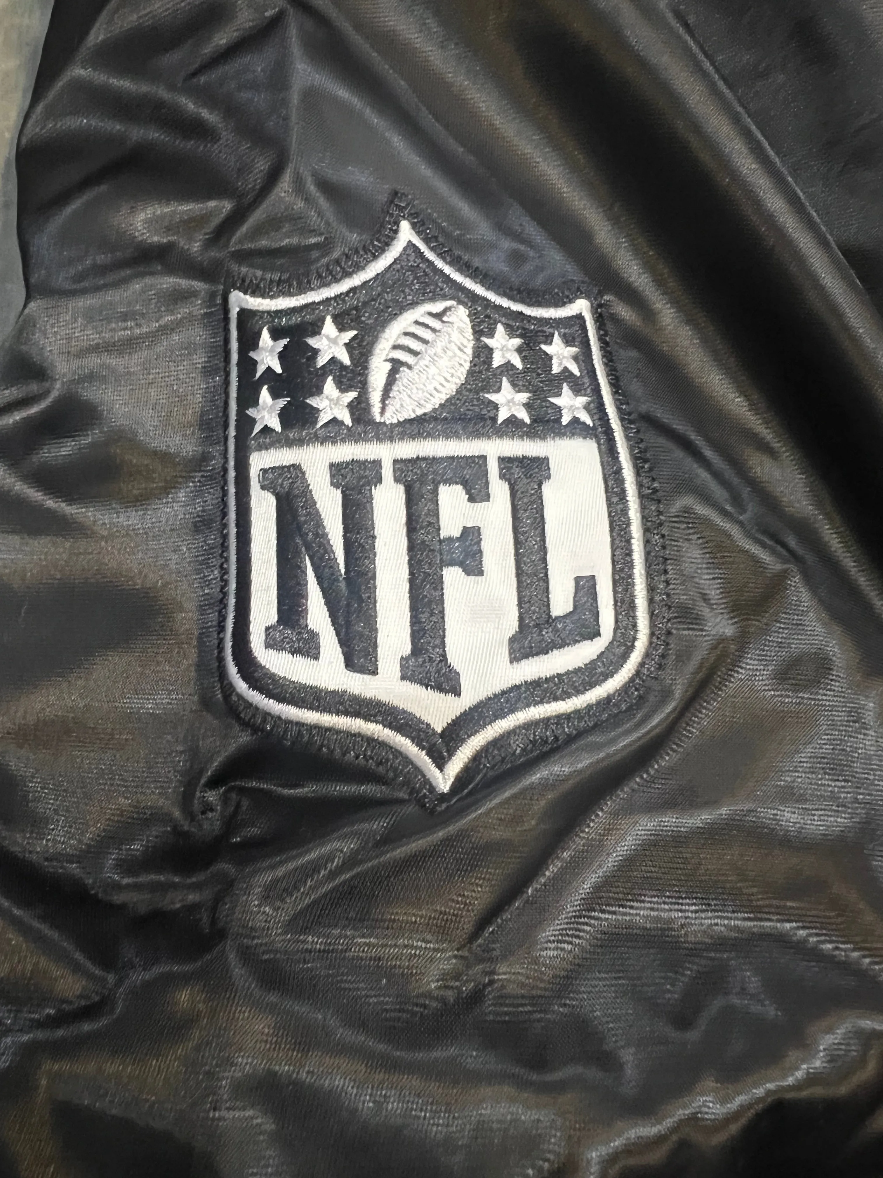 Las Vegas Raiders Varsity Full-Snap Reversible Satin Bomber Jacket - White/Black