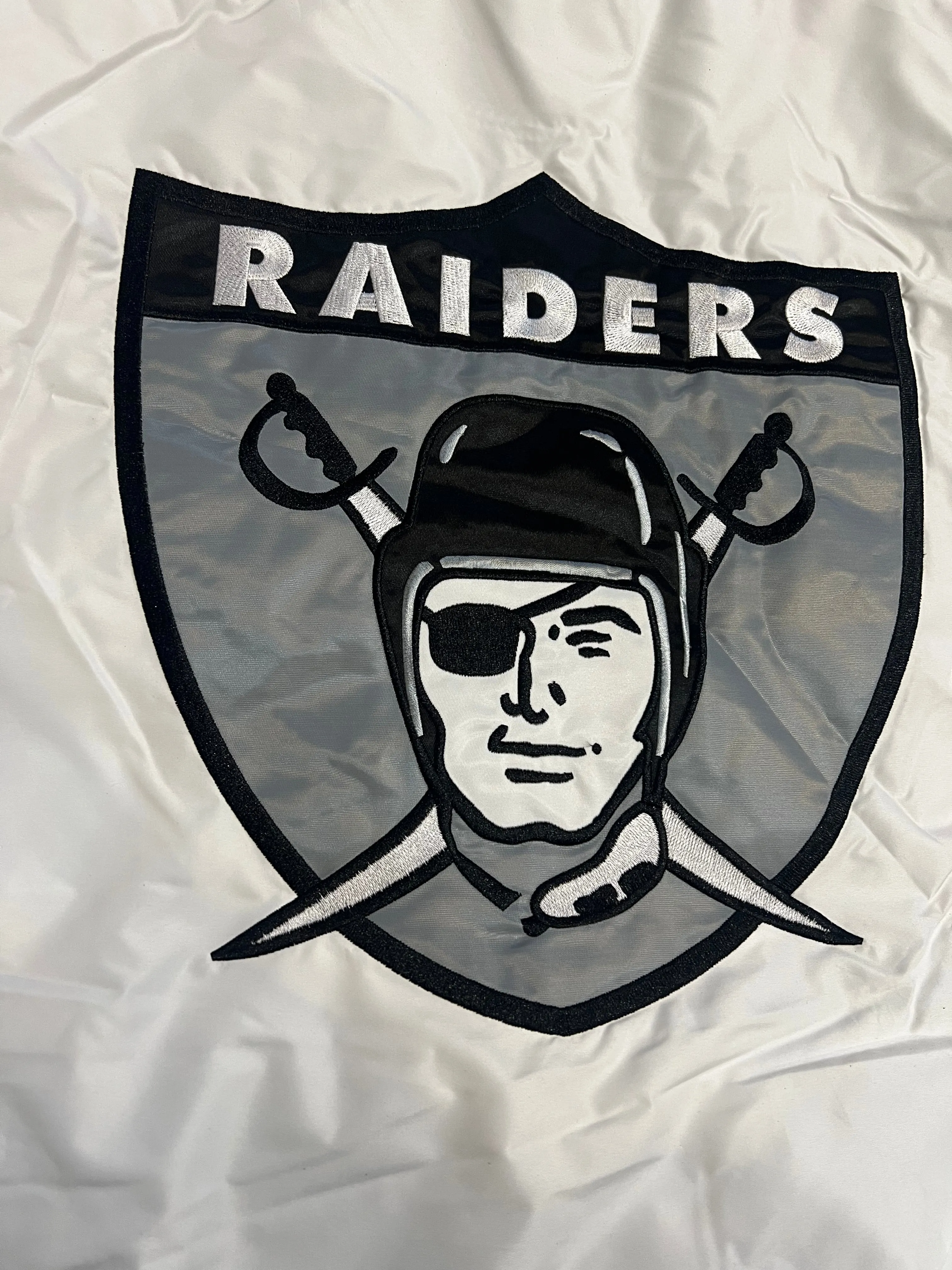 Las Vegas Raiders Varsity Full-Snap Reversible Satin Bomber Jacket - White/Black