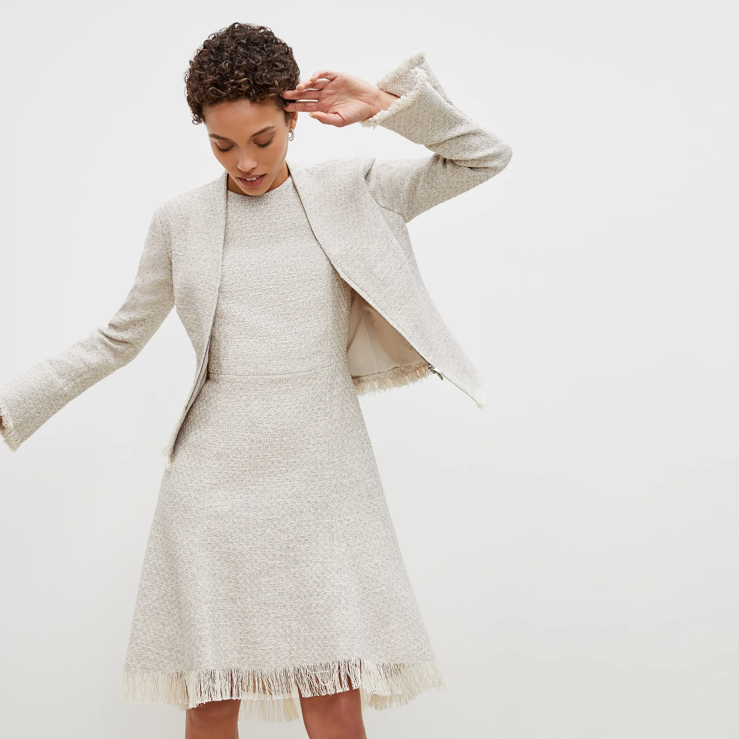 Lindsay Dress - Cotton Boucle :: Sea Salt / Ivory