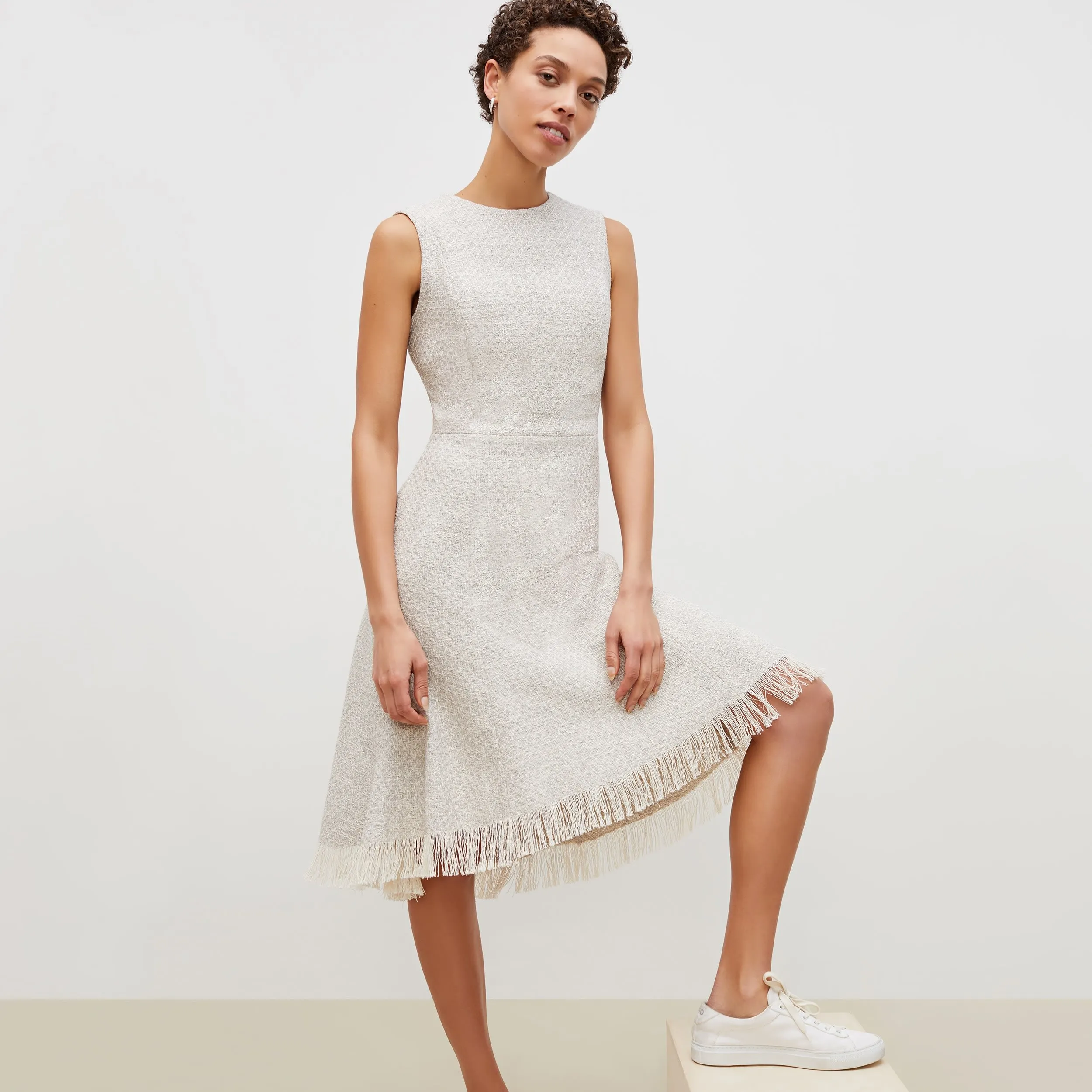 Lindsay Dress - Cotton Boucle :: Sea Salt / Ivory