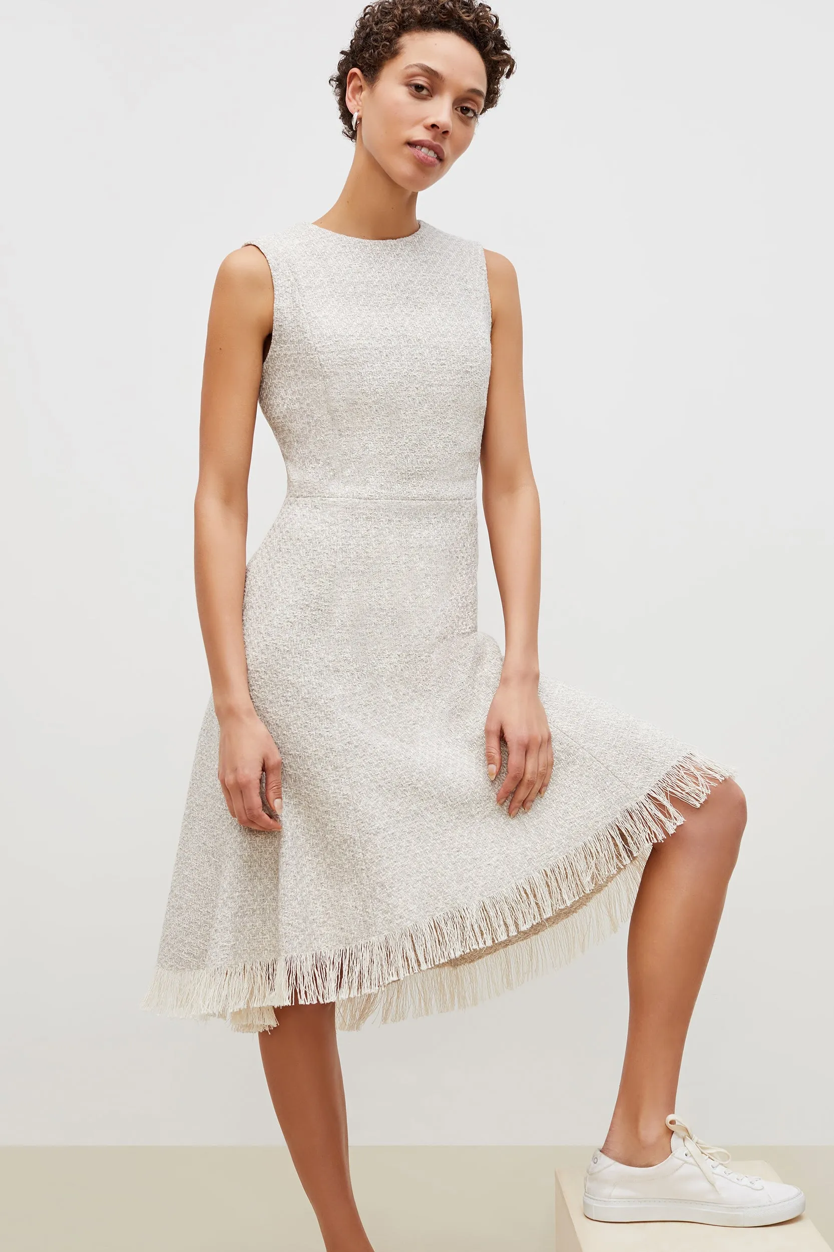 Lindsay Dress - Cotton Boucle :: Sea Salt / Ivory