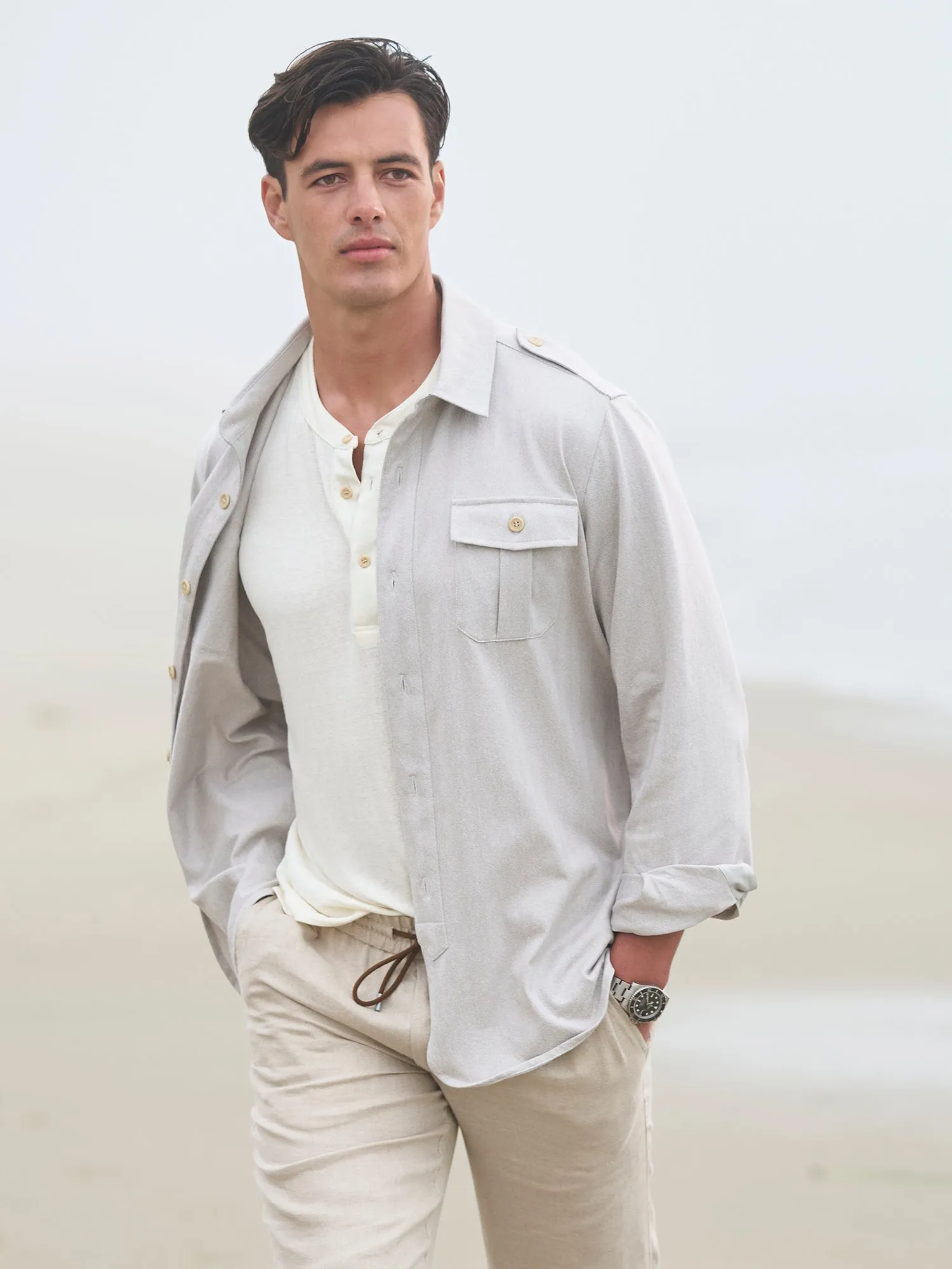 Linen Jersey Henley T Shirt