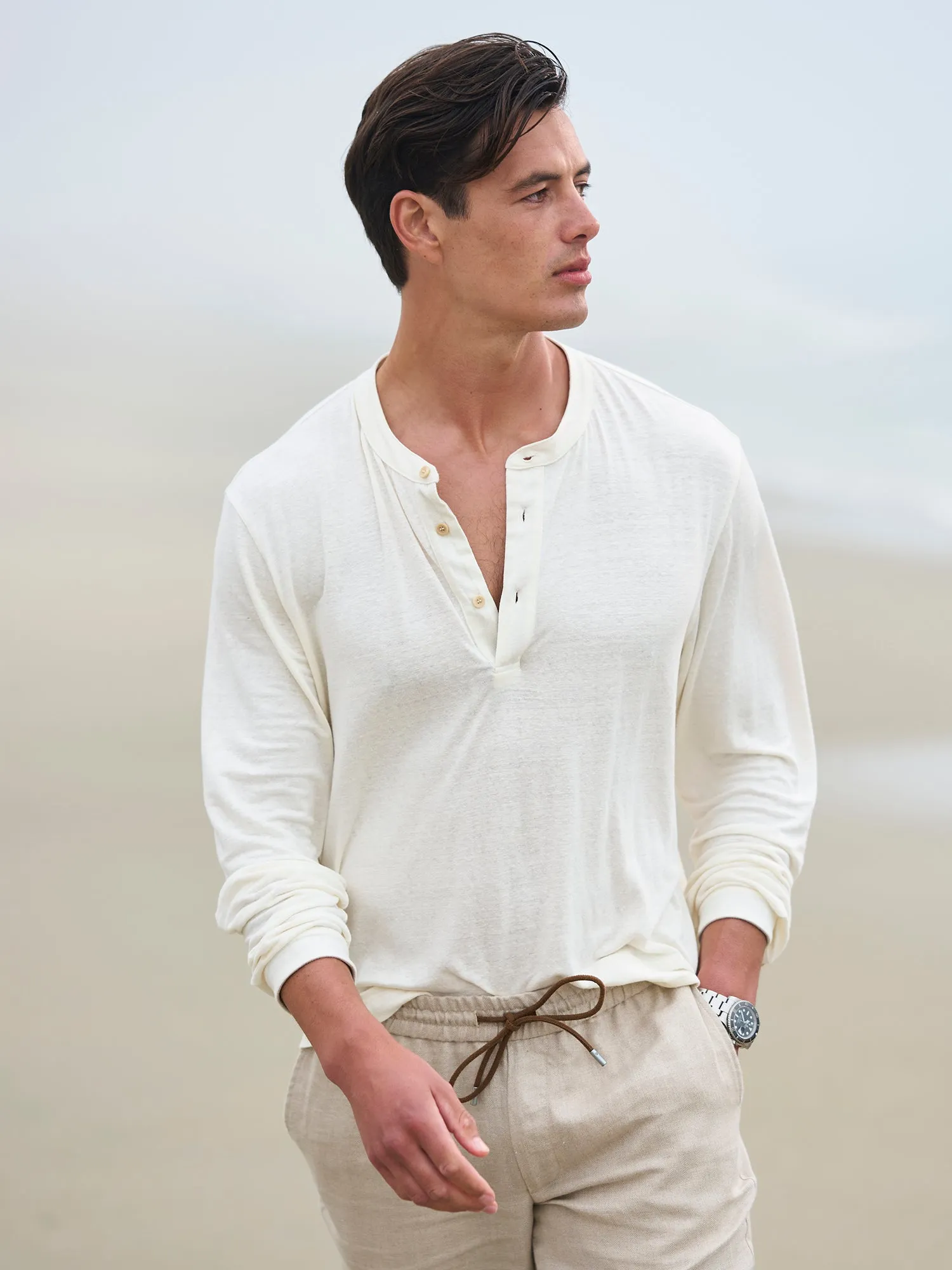 Linen Jersey Henley T Shirt