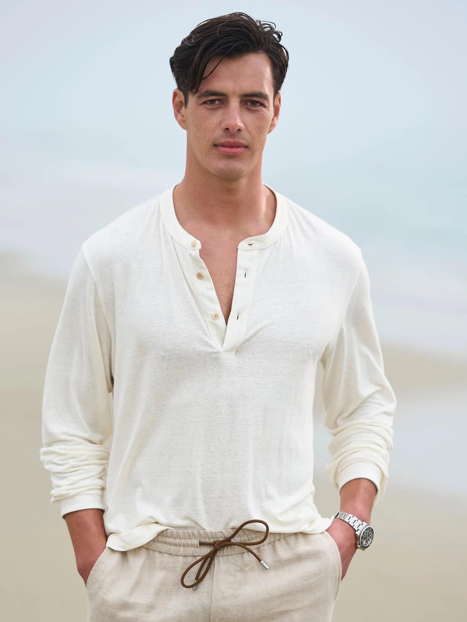 Linen Jersey Henley T Shirt