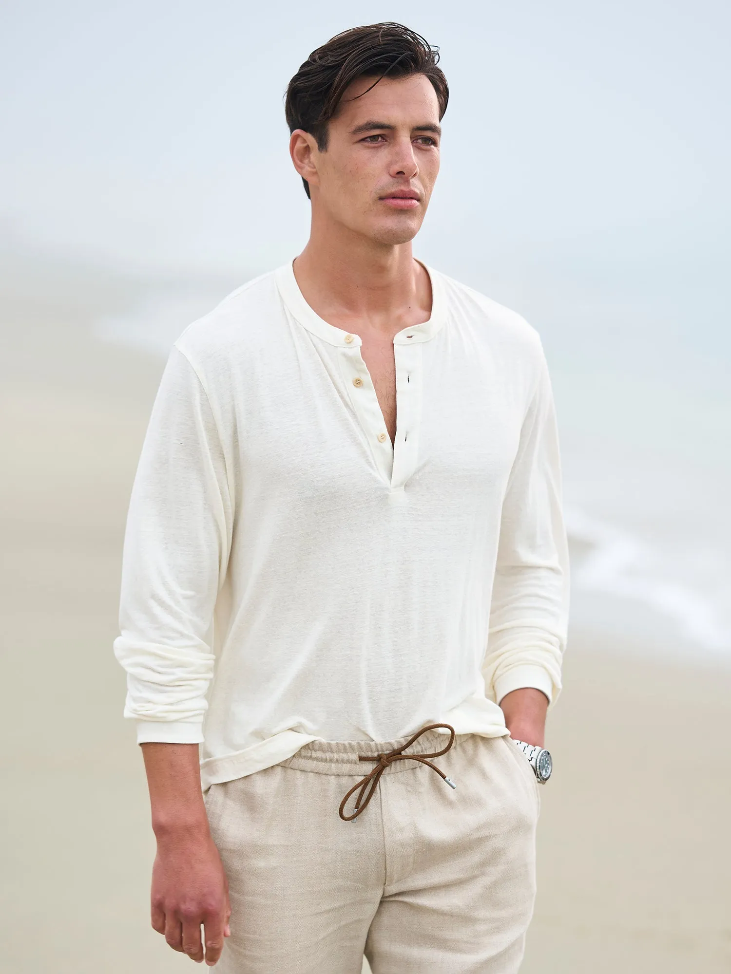 Linen Jersey Henley T Shirt