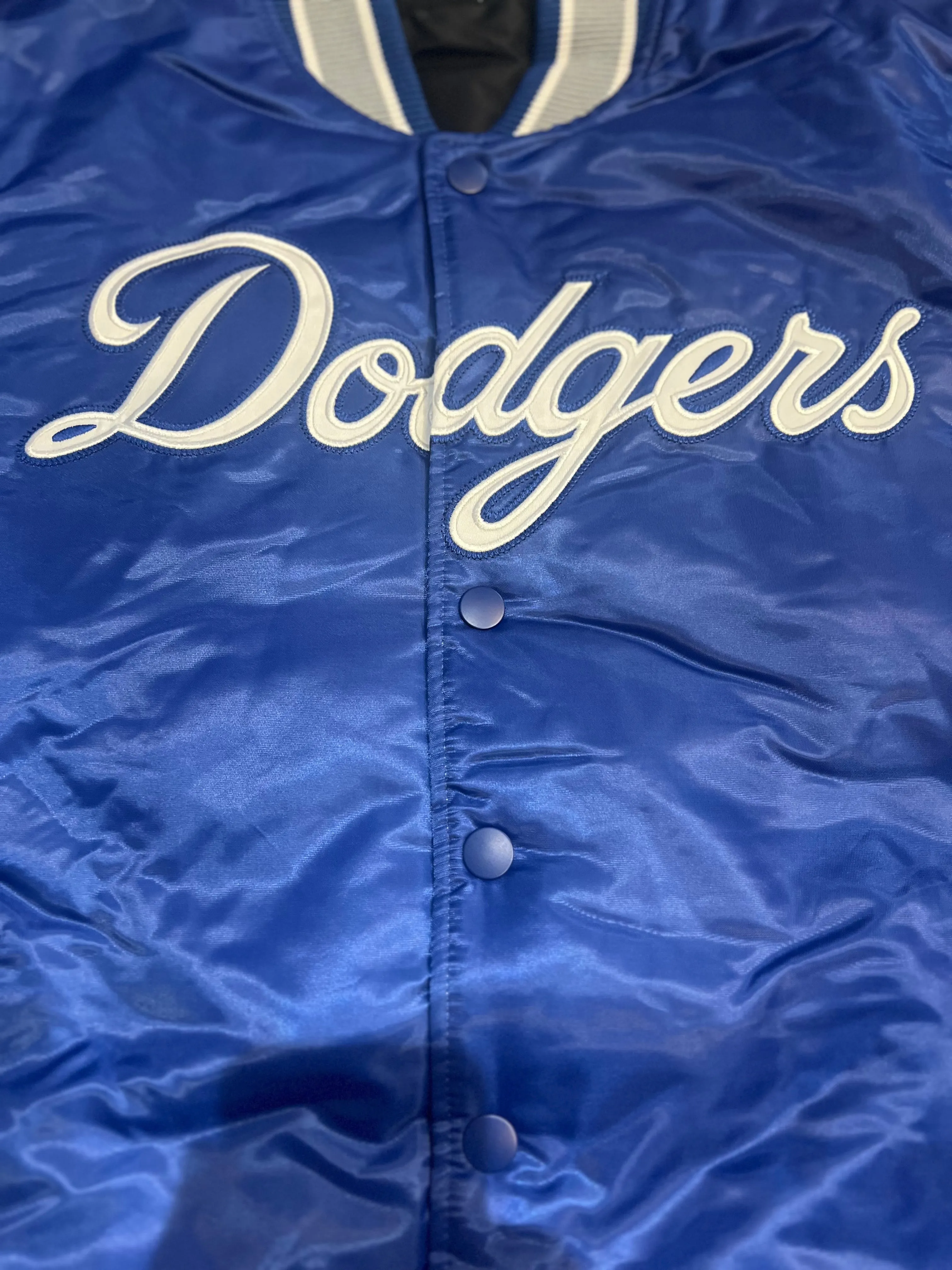 Los Angeles Dodgers Varsity Full-Snap Reversible Satin Bomber Jacket - Blue/Black