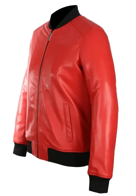 Lyla Women's Real Leather Bomber Jacket Red