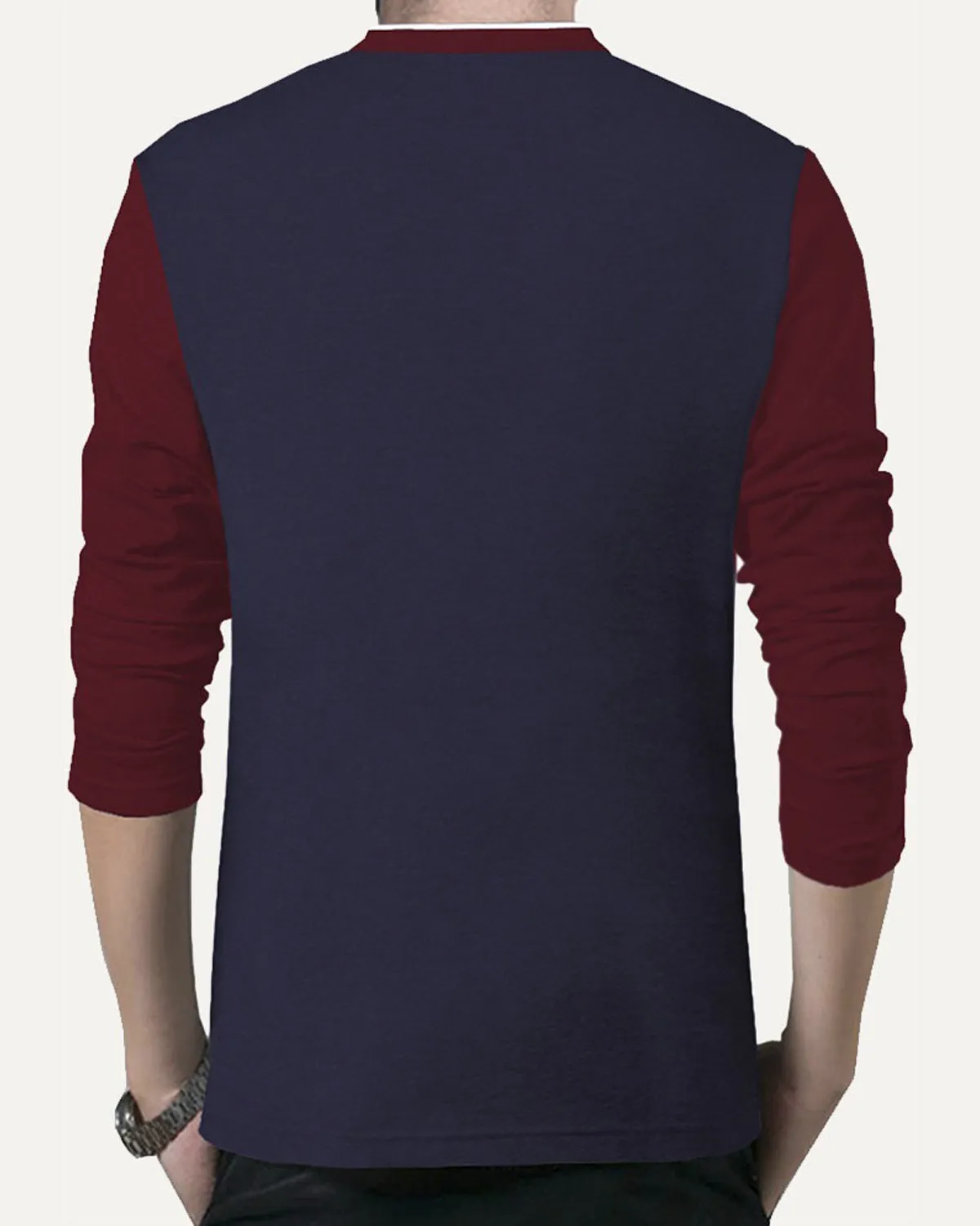 Men Full Sleeve Navy Marron Henley T-shirt