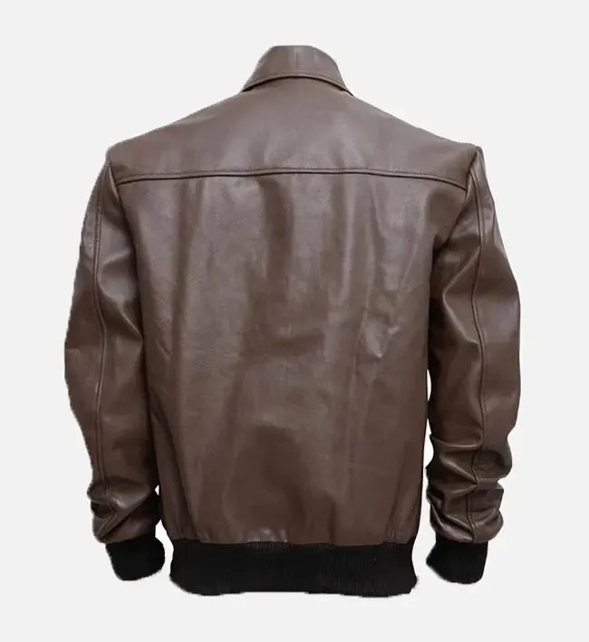 Men's Brown Leather Bomber Jacket