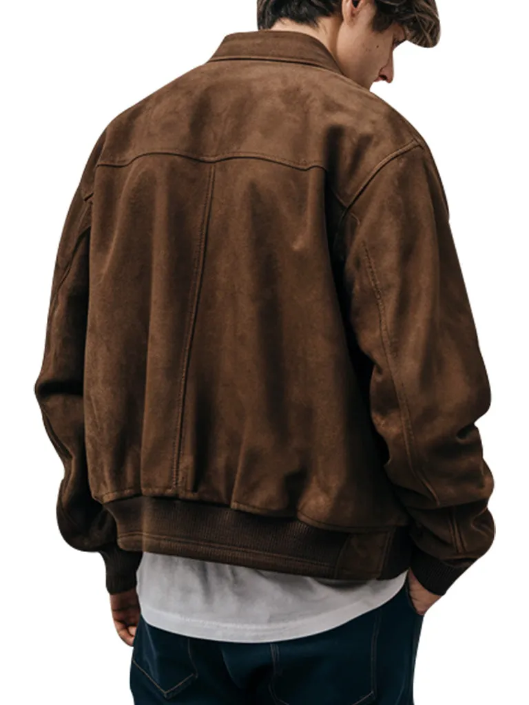 Men's Classic Brown Bomber Suede Jacket