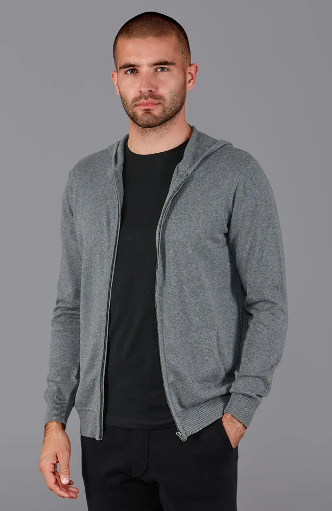 Mens Lightweight Cotton Zip Through Knitted Hoodie