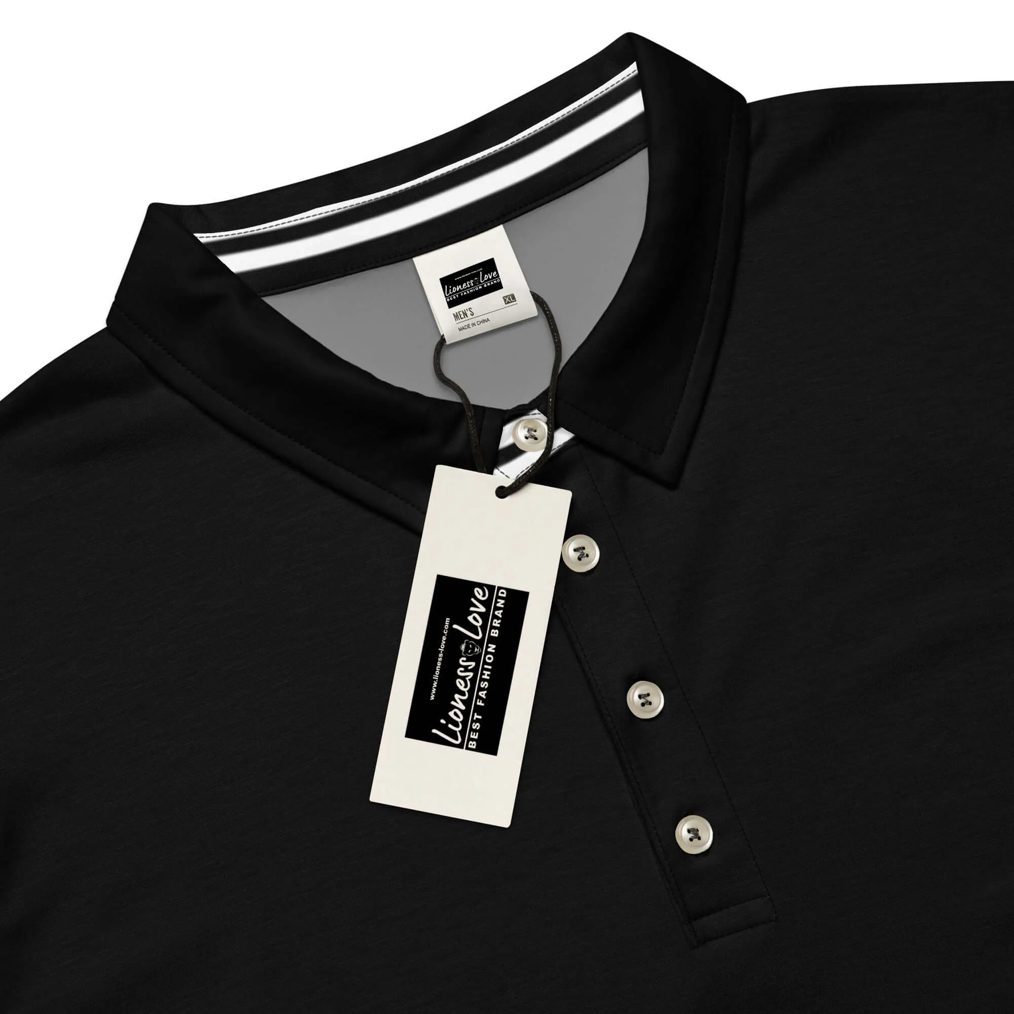 Men’s Slim Fit Polo Shirt in Black White Trim, lioness-love