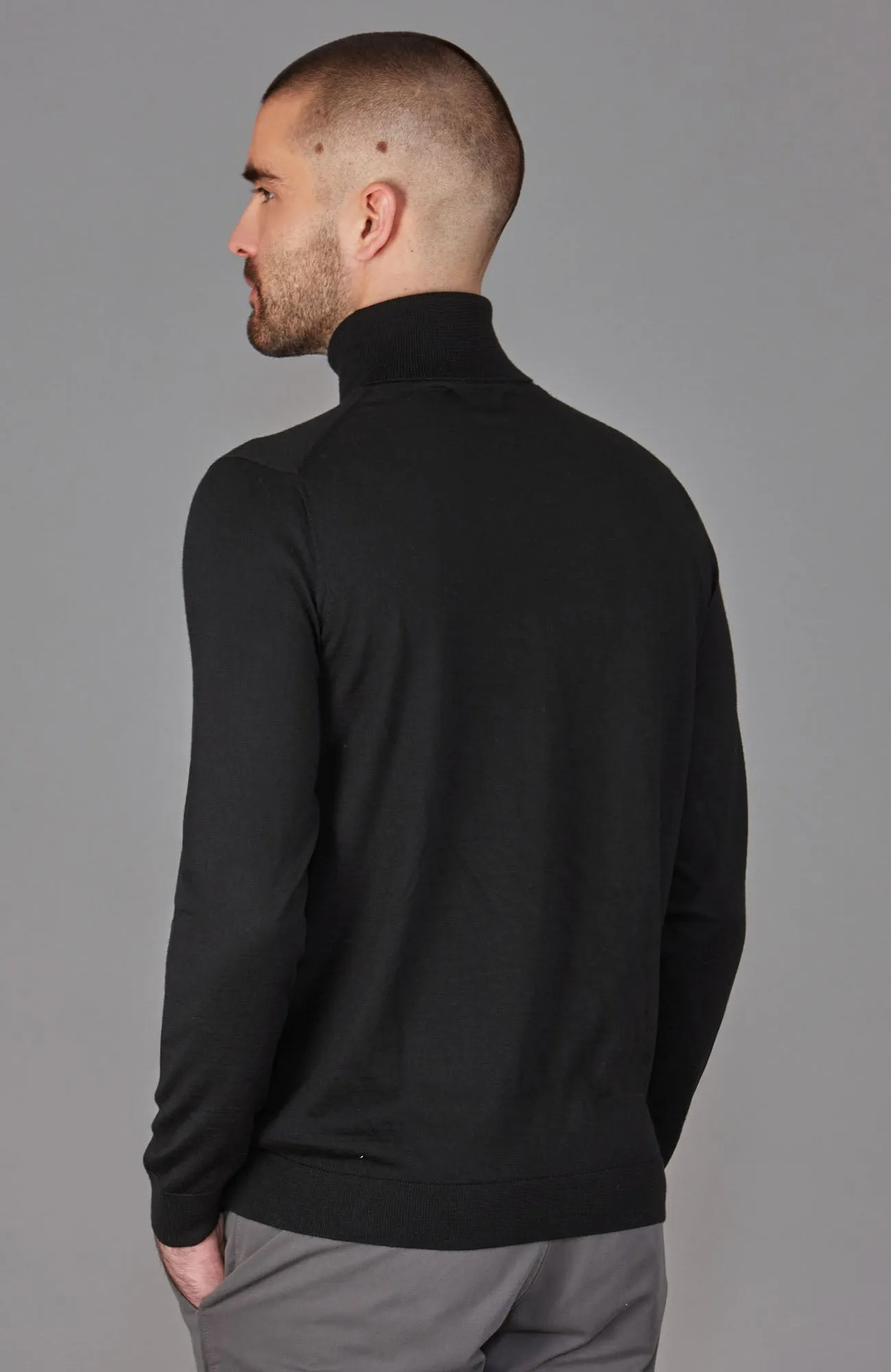 Mens Superfine Merino Silk Roll Neck Jumper