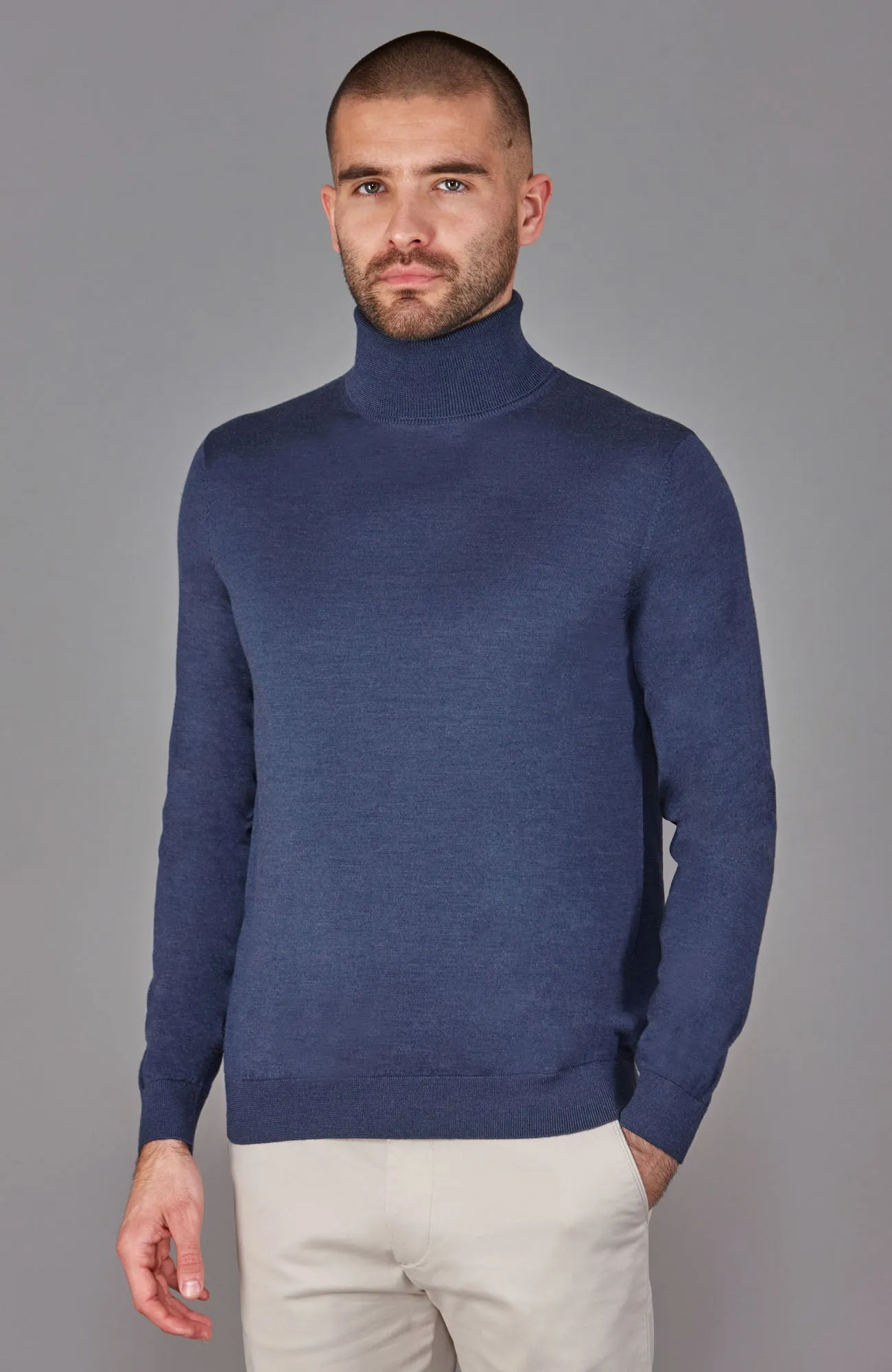 Mens Superfine Merino Silk Roll Neck Jumper