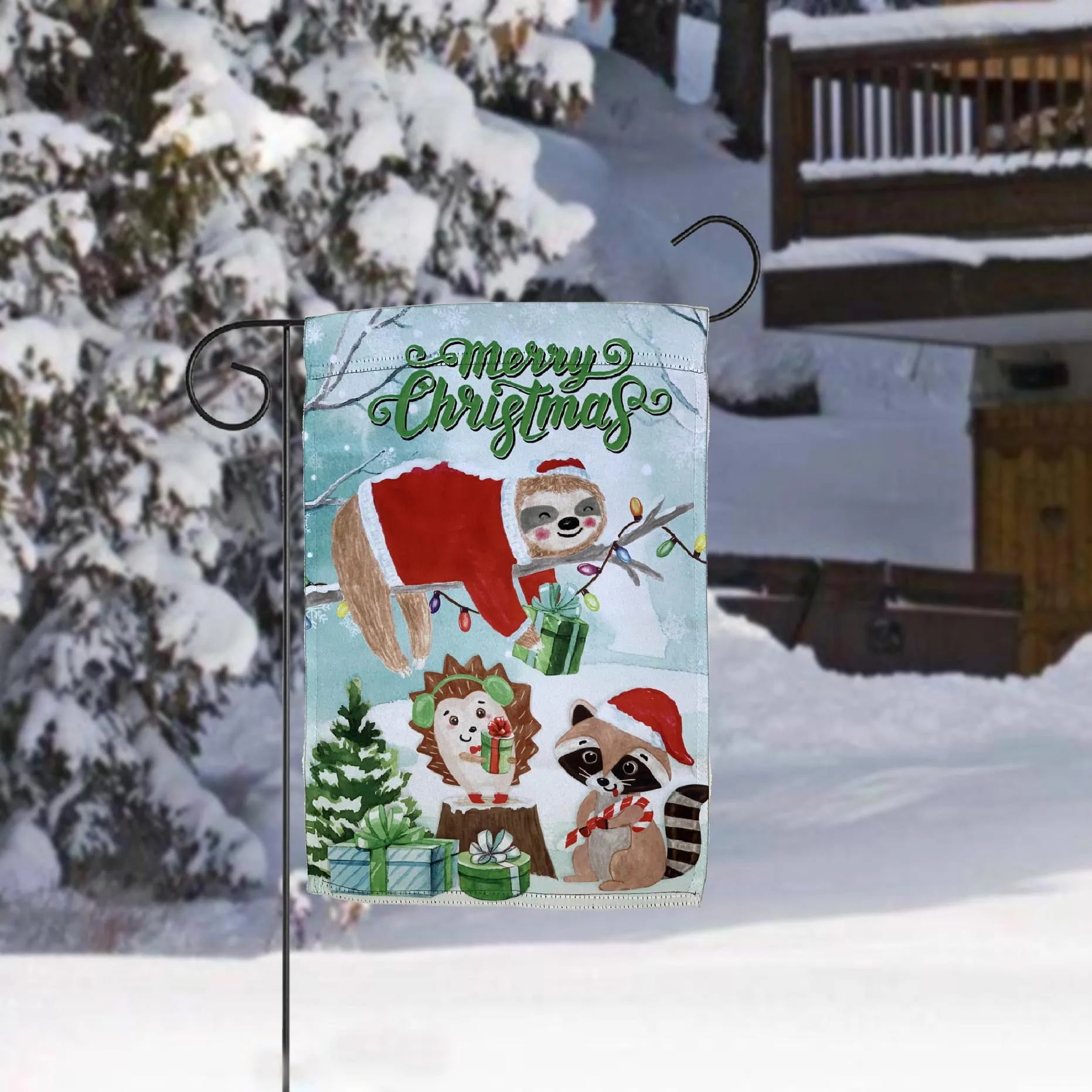 Merry Christmas Critters Garden Flag 12” x 18”