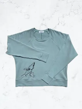 Mint Green Sweater with Whale Hand Embroidery