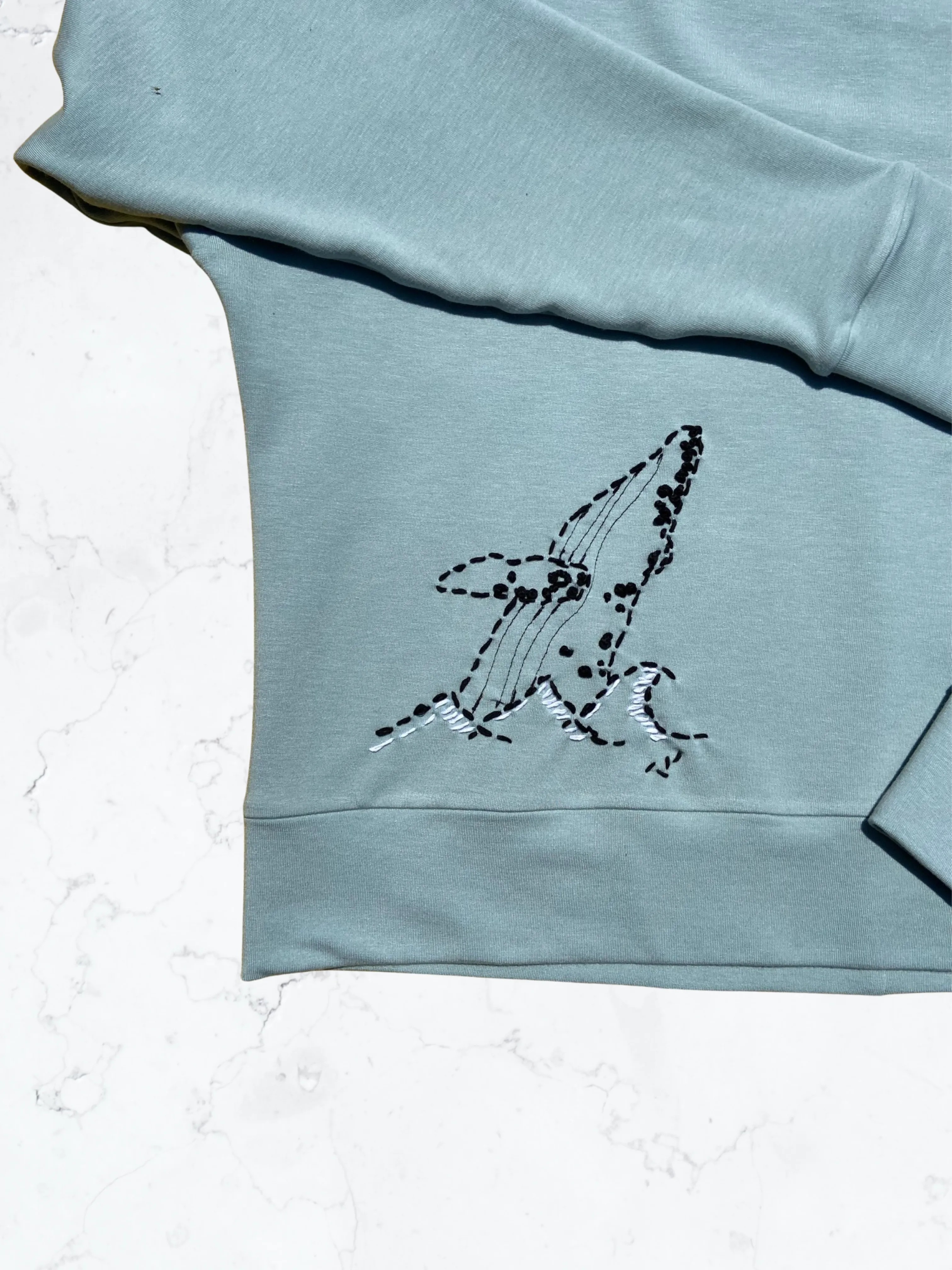 Mint Green Sweater with Whale Hand Embroidery