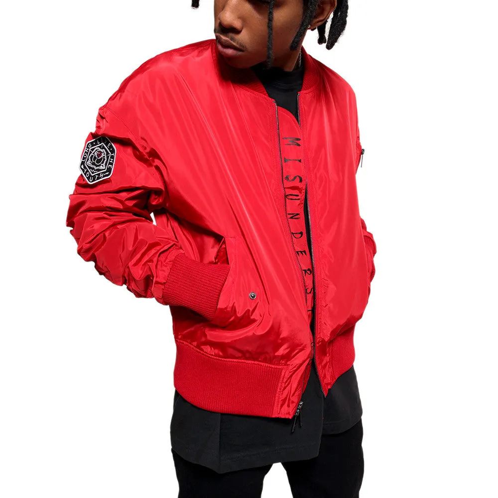 Misunderstood Red Embroidery Bomber Jacket