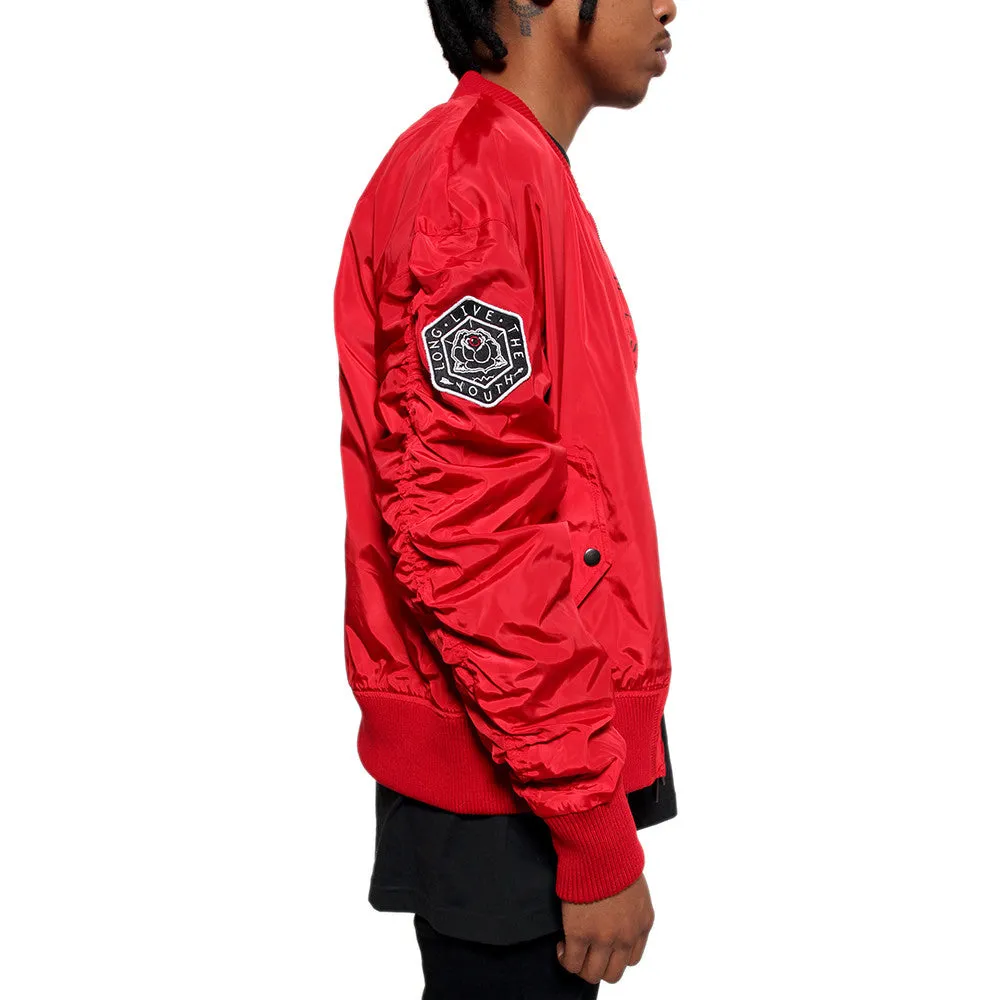 Misunderstood Red Embroidery Bomber Jacket