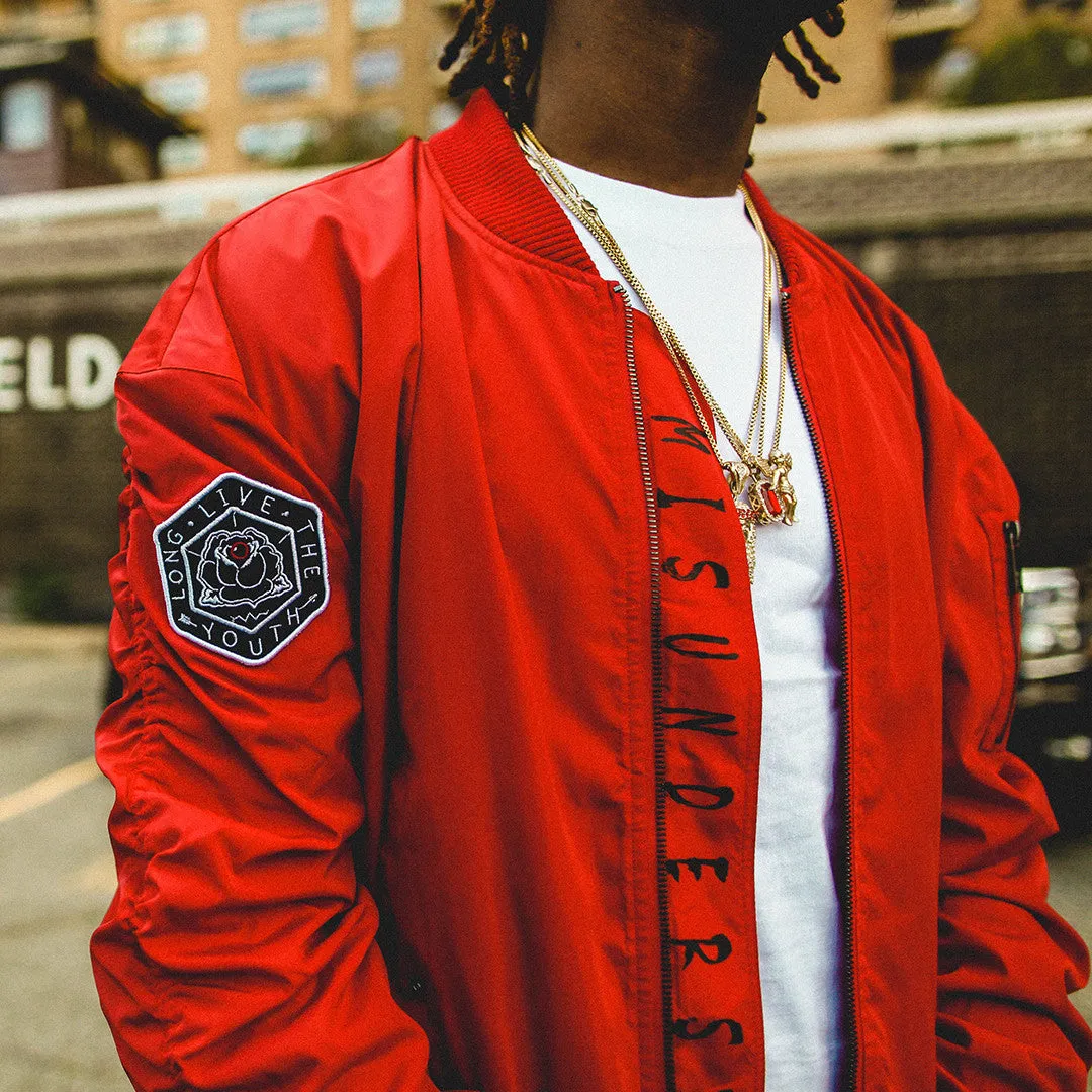 Misunderstood Red Embroidery Bomber Jacket