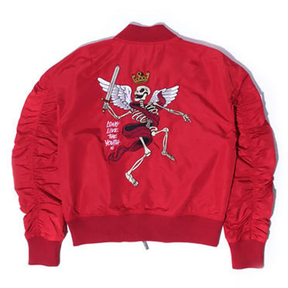 Misunderstood Red Embroidery Bomber Jacket