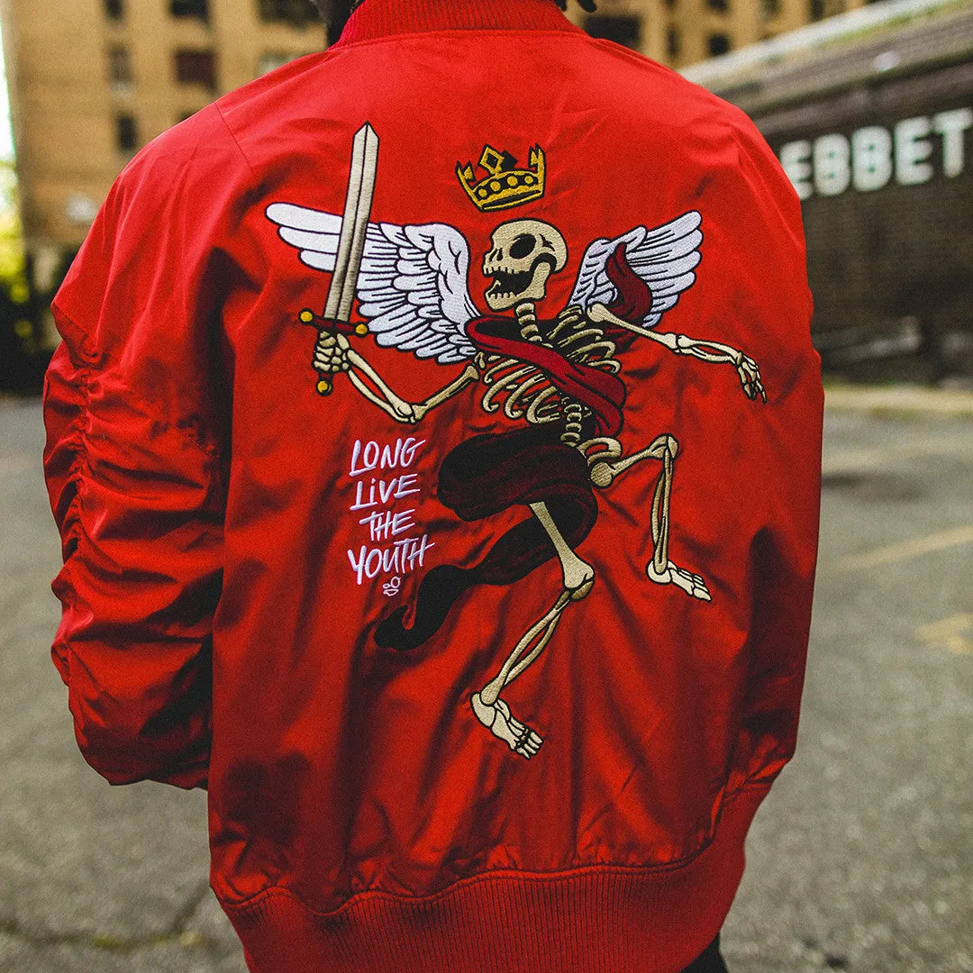 Misunderstood Red Embroidery Bomber Jacket