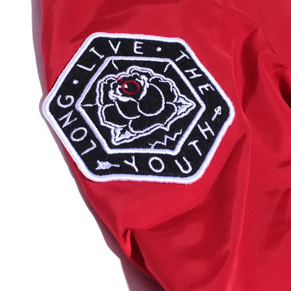 Misunderstood Red Embroidery Bomber Jacket