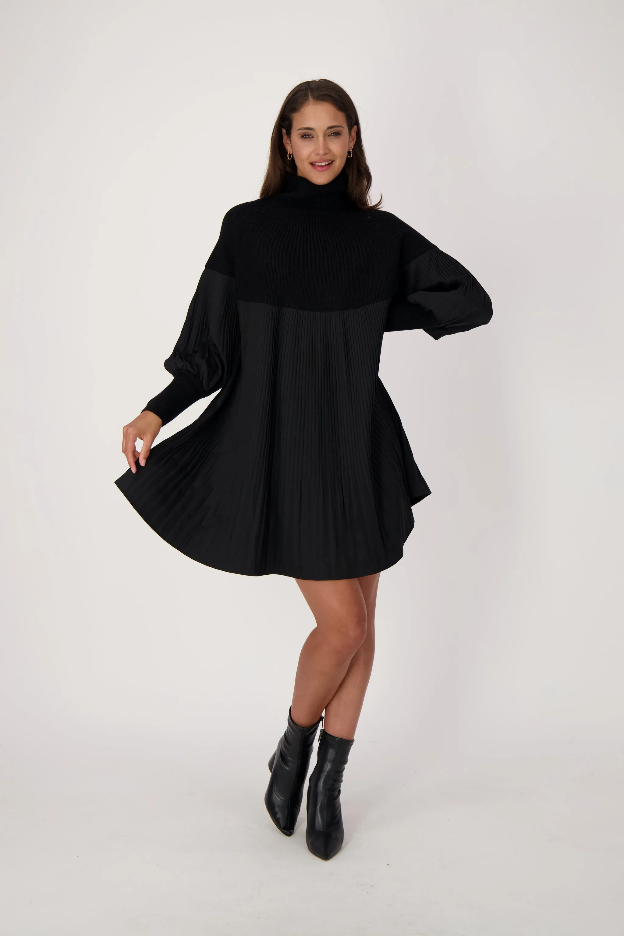 Multi Media Knit Pleated Dress