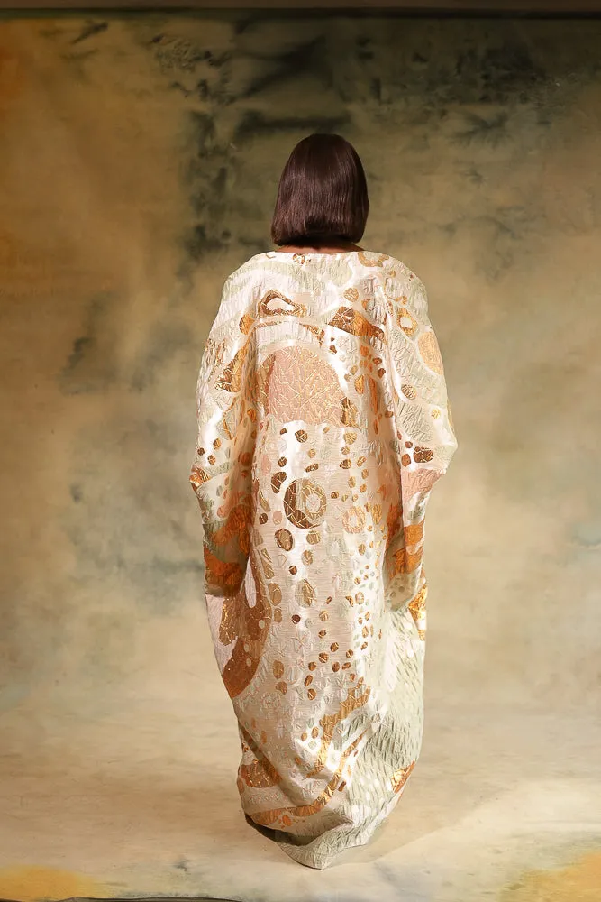 NADIJAH REGAL KAFTAN - BEIGE, CREAM, LIGHT GREEN & COPPERY ORANGE