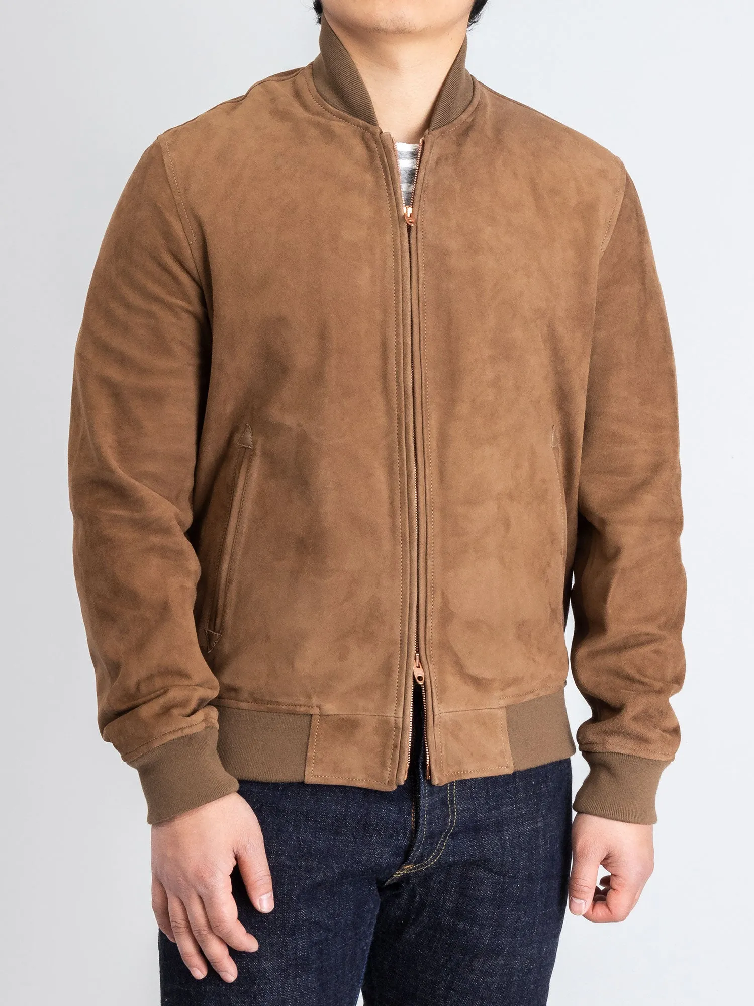 Nappa Suede Bomber Jacket in Beige